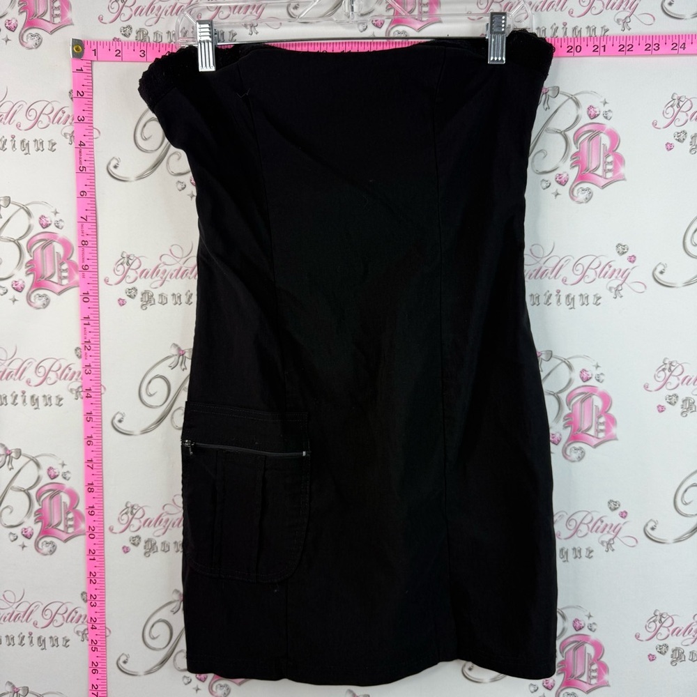 Tight rope dress strapless Black Strapless Mini Dress with Utility Pocket -